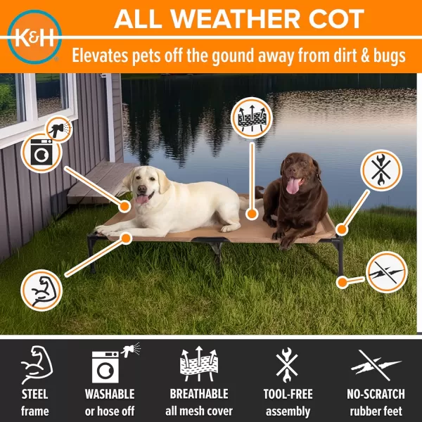 KampampH Pet Products Elevated Outdoor Dog Cot Bed Raised Cooling Bed with Washable Breathable Mesh for Large Dogs Portable Raised Platform Pet Bed Heavy Duty Metal Frame Hammock Bed Large GreenTan All Season Mesh