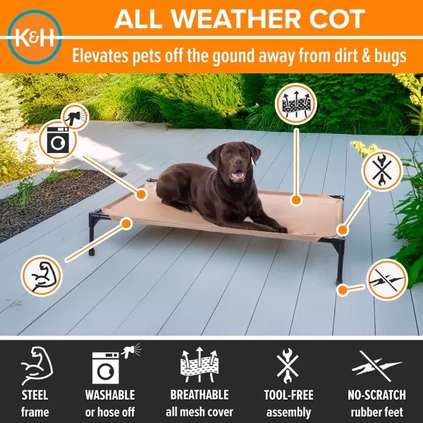 KampampH Pet Products Elevated Outdoor Dog Cot Bed Raised Cooling Bed with Washable Breathable Mesh for Large Dogs Portable Raised Platform Pet Bed Heavy Duty Metal Frame Hammock Bed Large GreenTan All Season Mesh