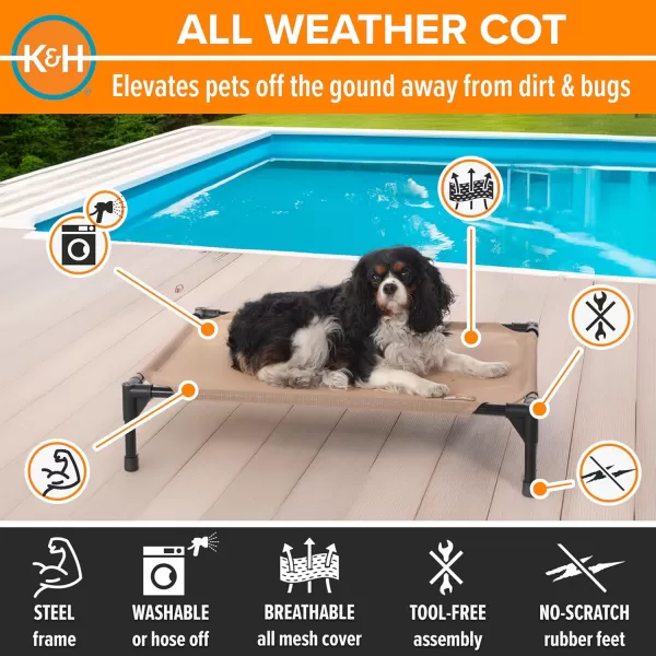 KampampH Pet Products Elevated Outdoor Dog Cot Bed Raised Cooling Bed with Washable Breathable Mesh for Large Dogs Portable Raised Platform Pet Bed Heavy Duty Metal Frame Hammock Bed Large GreenTan All Season Mesh