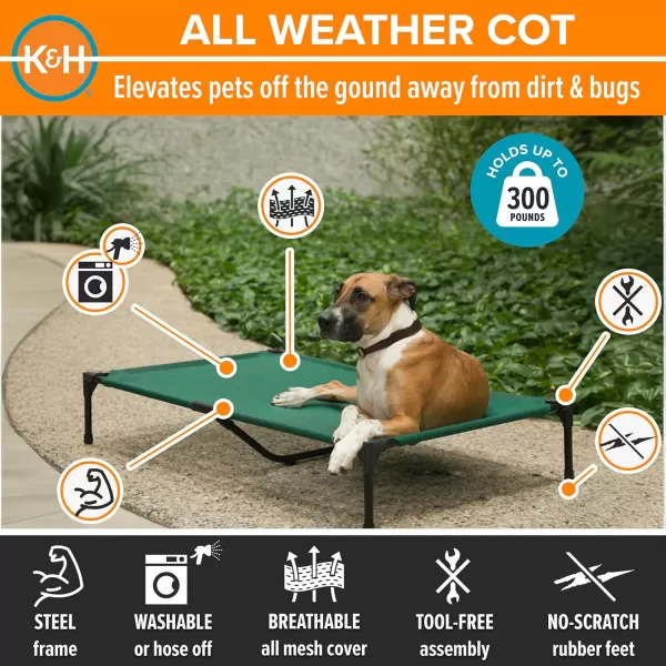 KampampH Pet Products Elevated Outdoor Dog Cot Bed Raised Cooling Bed with Washable Breathable Mesh for Large Dogs Portable Raised Platform Pet Bed Heavy Duty Metal Frame Hammock Bed Large GreenGreen All Season Mesh