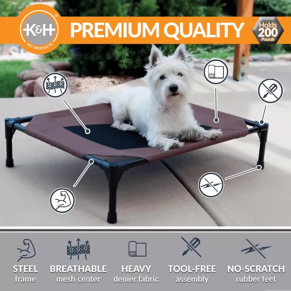 KampampH Pet Products Elevated Outdoor Dog Cot Bed Raised Cooling Bed with Washable Breathable Mesh for Large Dogs Portable Raised Platform Pet Bed Heavy Duty Metal Frame Hammock Bed Large GreenChocolateBlack Mesh