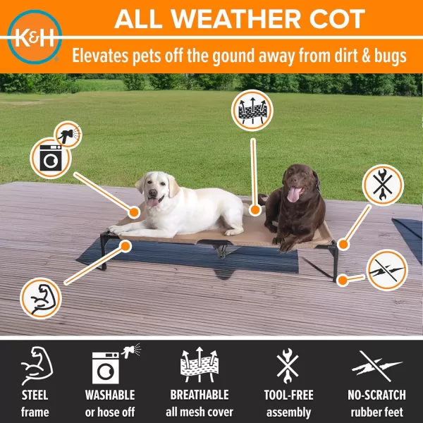 KampampH Pet Products Elevated Outdoor Dog Cot Bed Raised Cooling Bed with Washable Breathable Mesh for Large Dogs Portable Raised Platform Pet Bed Heavy Duty Metal Frame Hammock Bed Large GreenTan All Season Mesh