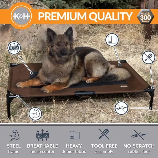 KampampH Pet Products Elevated Outdoor Dog Cot Bed Raised Cooling Bed with Washable Breathable Mesh for Large Dogs Portable Raised Platform Pet Bed Heavy Duty Metal Frame Hammock Bed Large GreenChocolateBlack Mesh