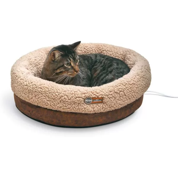 KampH PET PRODUCTS Heated ThermoSnuggle Cup Bomber Indoor Heated Cat Bed Heated Pet Bed for Indoor Cats and Small Dogs Thermal Warming Large Cat Bed Round Kitty Heating Bed Chocolate 14x18inChocolate Cup Bomber