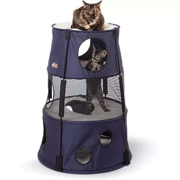 KampH Pet Products Cat Playground Bundle with 3 Level Tower  T Tunnel Tube  2 Level Tower Cat Tower Tree Condo for Indoor Cat Playground Kitty Activity Tree Cave Cozy Hideaway Center DenimClassy Dark Denim 3 Story