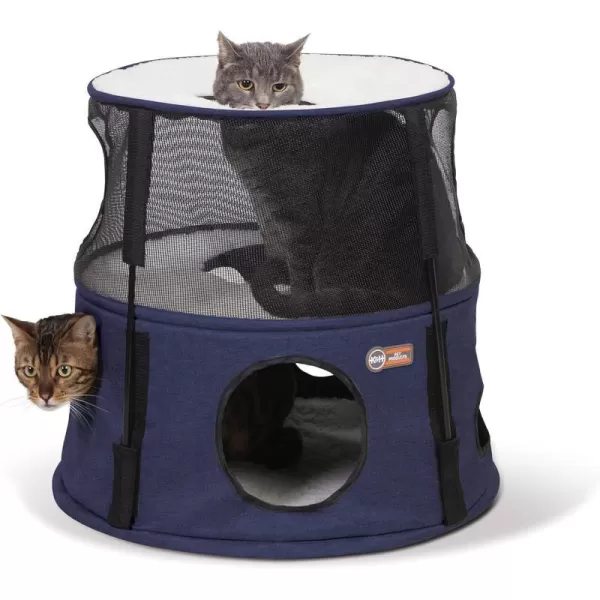 KampH Pet Products Cat Playground Bundle with 3 Level Tower  T Tunnel Tube  2 Level Tower Cat Tower Tree Condo for Indoor Cat Playground Kitty Activity Tree Cave Cozy Hideaway Center DenimClassy Dark Denim 2 Story