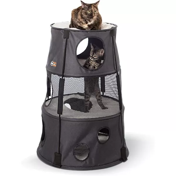 KampH Pet Products Cat Playground Bundle with 3 Level Tower  T Tunnel Tube  2 Level Tower Cat Tower Tree Condo for Indoor Cat Playground Kitty Activity Tree Cave Cozy Hideaway Center DenimClassy Gray 3 Story