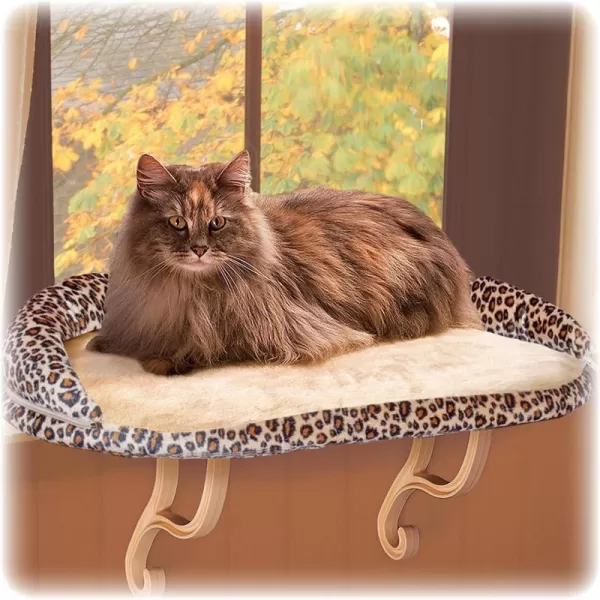 KampH Pet Products Deluxe Kitty Sill w Bolster Cat Window Bed Cat Window Perch for Large Cats Cat Window Hammock Cat Window Seat Window Cat Bed Cat Perch Cat Hammock Tan Leopard PrintTanLeopard Print Recyclable Packaging