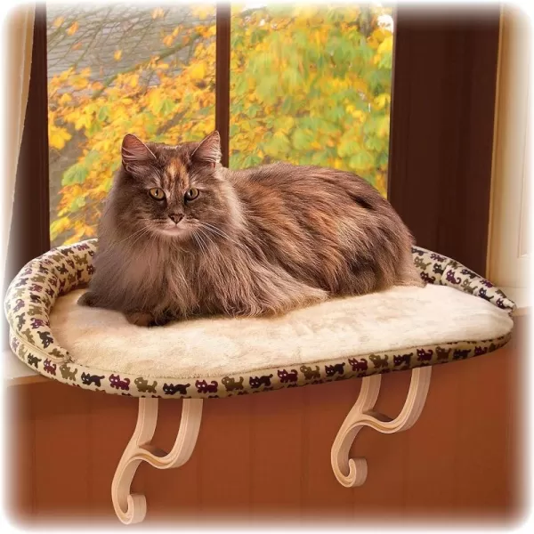 KampH Pet Products Deluxe Kitty Sill w Bolster Cat Window Bed Cat Window Perch for Large Cats Cat Window Hammock Cat Window Seat Window Cat Bed Cat Perch Cat Hammock Tan Leopard PrintTanKitty Print Recyclable Packaging