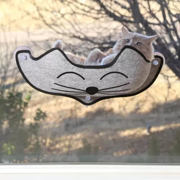 KampH Pet Products EZ Mount Window Mounted Cat Bed Cat Window Hammock Sturdy Cat Window Perch Cat Window Bed Cat Furniture  Gray Kitty Face Window BedGray Kitty Face