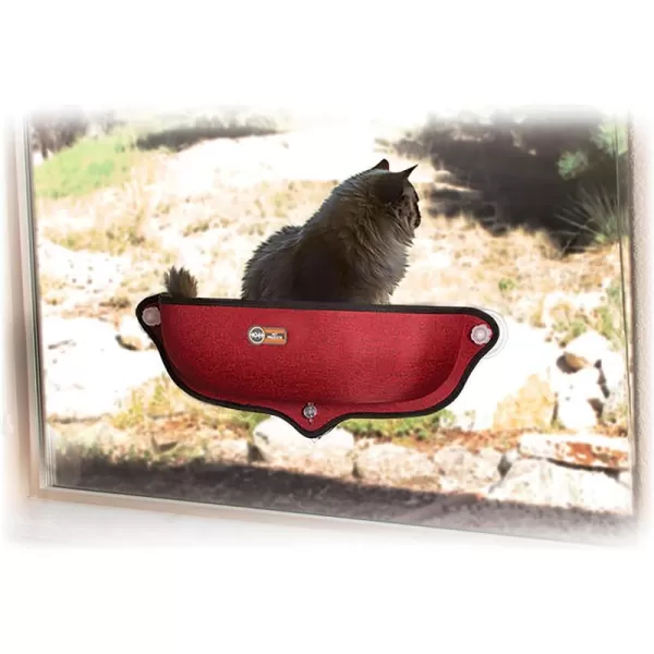 KampH Pet Products EZ Mount Window Mounted Cat Bed Cat Window Hammock Sturdy Cat Window Perch Cat Window Bed Cat Furniture  Gray Kitty Face Window BedClassy Red