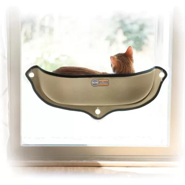 KampH Pet Products EZ Mount Window Mounted Cat Bed Cat Window Hammock Sturdy Cat Window Perch Cat Window Bed Cat Furniture  Gray Kitty Face Window BedTan