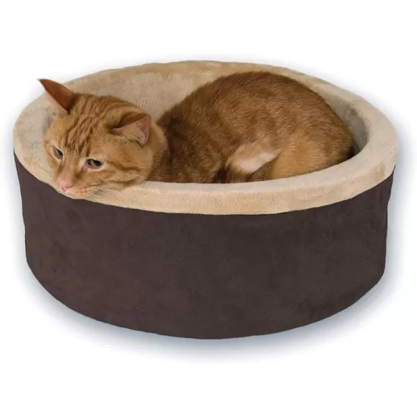 KampH Pet Products Heated Cat Bed ThermoKitty Bed Heated Pet Bed for Indoor Cats and Small Dogs Electric Thermal Plush Warming Pet Bed Calming Cat Heating Bed Large 20 Inches Round MochaTan160L x 160W x 60Th Retail Package Cat Bed