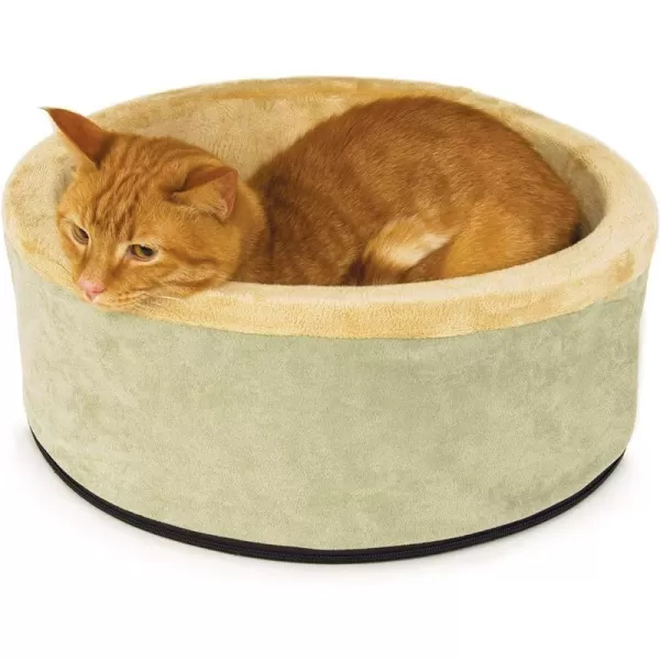 KampH Pet Products Heated Cat Bed ThermoKitty Bed Heated Pet Bed for Indoor Cats and Small Dogs Electric Thermal Plush Warming Pet Bed Calming Cat Heating Bed Large 20 Inches Round SageTan160L x 160W x 60Th Retail Package