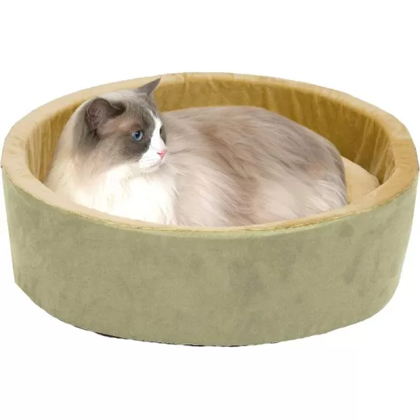 KampH Pet Products Heated Cat Bed ThermoKitty Bed Heated Pet Bed for Indoor Cats and Small Dogs Electric Thermal Plush Warming Pet Bed Calming Cat Heating Bed Large 20 Inches Round SageTan200L x 200W x 60Th Retail Package