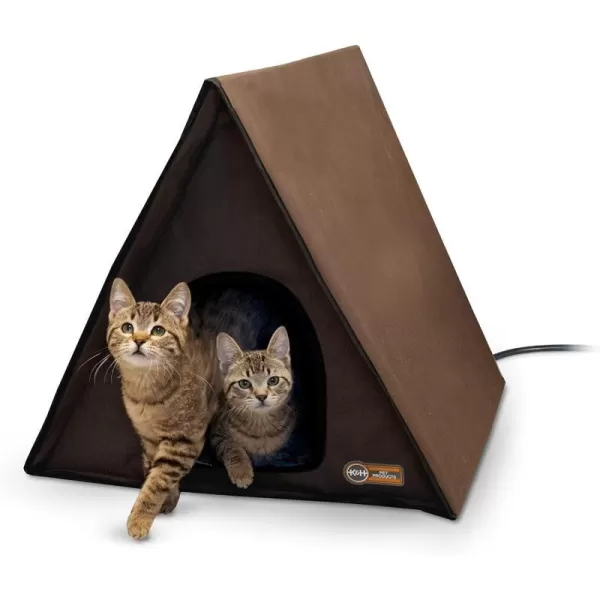 KampH Pet Products Heated MultiKitty AFrame Outdoor Cat House Feral Cat Shelter with Escape Door Chocolate 35 X 205 X 20 Inches HeatedHeated