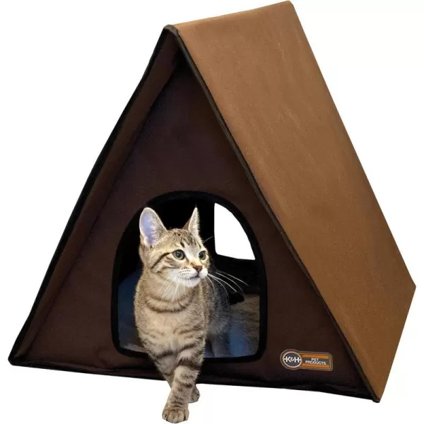 KampH Pet Products Heated MultiKitty AFrame Outdoor Cat House Feral Cat Shelter with Escape Door Chocolate 35 X 205 X 20 Inches HeatedUnheated