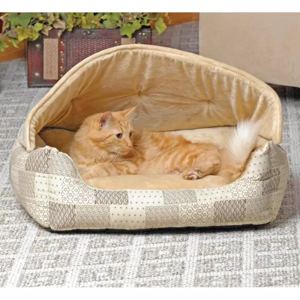 KampH Pet Products Hooded Lounge Sleeper Pet Bed Tan Patchwork Print 20 X 25 InchesKampH Pet Products Hooded Lounge Sleeper Pet Bed Tan Patchwork Print 20 X 25 Inches