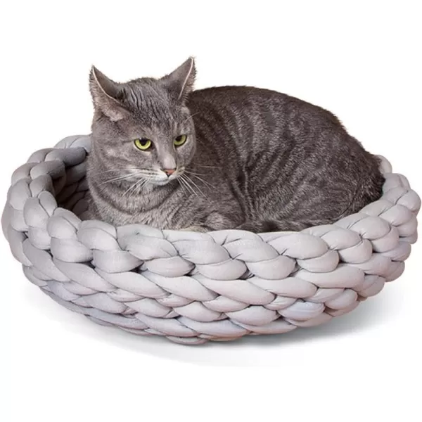 KampH Pet Products Knitted Cat Bed Round Flexible Pet Bed Red 17 X 4 InchesGray