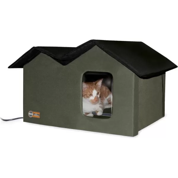 KampH Pet Products Outdoor Heated Cat House ExtraWide OliveBlack 265 X 155 X 215 InchesHeated