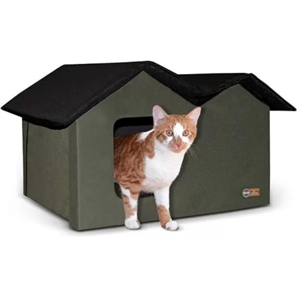 KampH Pet Products Outdoor Heated Cat House ExtraWide OliveBlack 265 X 155 X 215 InchesUnheated