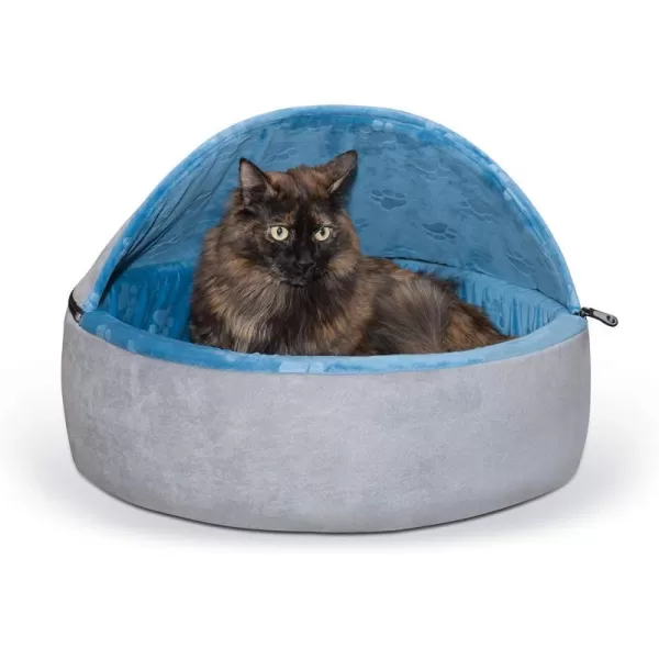 KampH Pet Products SelfWarming Kitty Bed Hooded Pet Bed for Cats or Dogs ChocolateTan Small 16 Inches200L x 200W x 130Th BlueGray