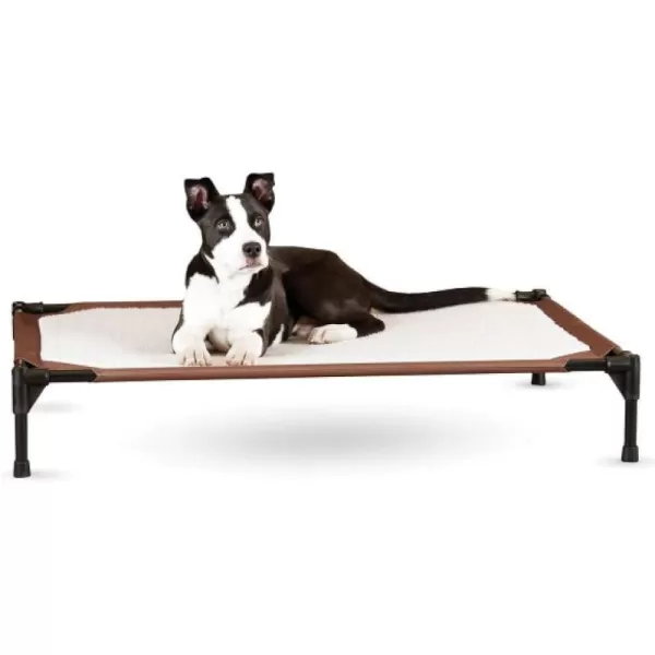 KampH Pet Products SelfWarming Pet Cot Elevated Dog Bed Cot  ChocolateFleece Medium 25 X 32 X 7 Inches320L x 250W x 70Th