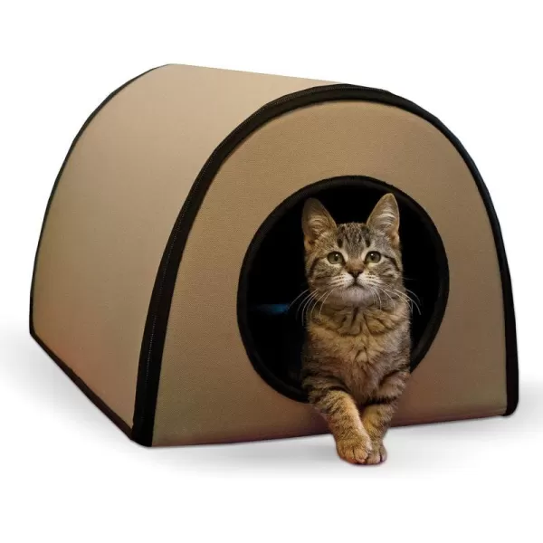 KampH Pet Products Thermo Mod Kitty Shelter Waterproof Outdoor Heated Cat House Gray 21 X 14 X 13 InchesTan