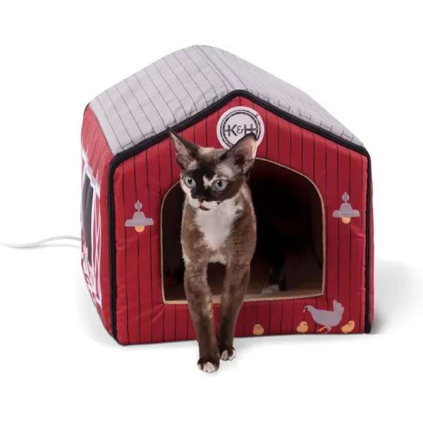 KampH Pet Products ThermoIndoor Pet House Heated Cat Bed for Dogs and Cats Cottage Design 16 X 15 X 14 InchesBarn Design