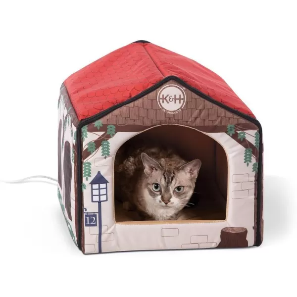 KampH Pet Products ThermoIndoor Pet House Heated Cat Bed for Dogs and Cats Cottage Design 16 X 15 X 14 InchesCottage Design