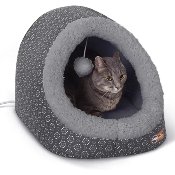 KampH Pet Products ThermoPet Cave Heated Cat Bed  GrayGeo Flower 17 X 15 X 13 InchesGrayGeo Flower Heated