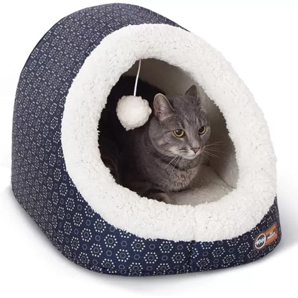 KampH Pet Products ThermoPet Cave Heated Cat Bed  GrayGeo Flower 17 X 15 X 13 InchesNavyGeo Flower Unheated