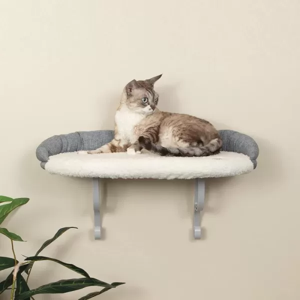 KampH Pet Products Universal Wall Mount Cat Shelf Perch for Indoor Cats Floating Cat Bed Hammock for Kittens or Adults Play or Sleep  Perch No Bolster Natural 24 X 14 InchesWith Bolster