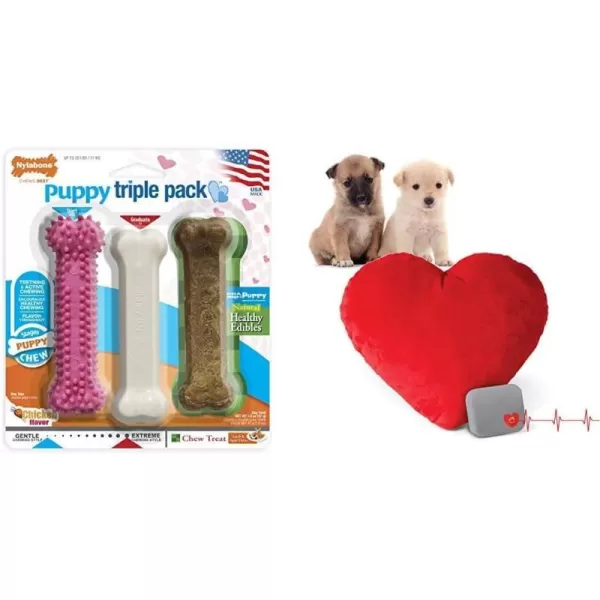 Nylabone Puppy Chew Pack and KampH Pet Product Mothers Heartbeat Heart PillowNylabone Puppy Chew Pack and KampH Pet Product Mothers Heartbeat Heart Pillow