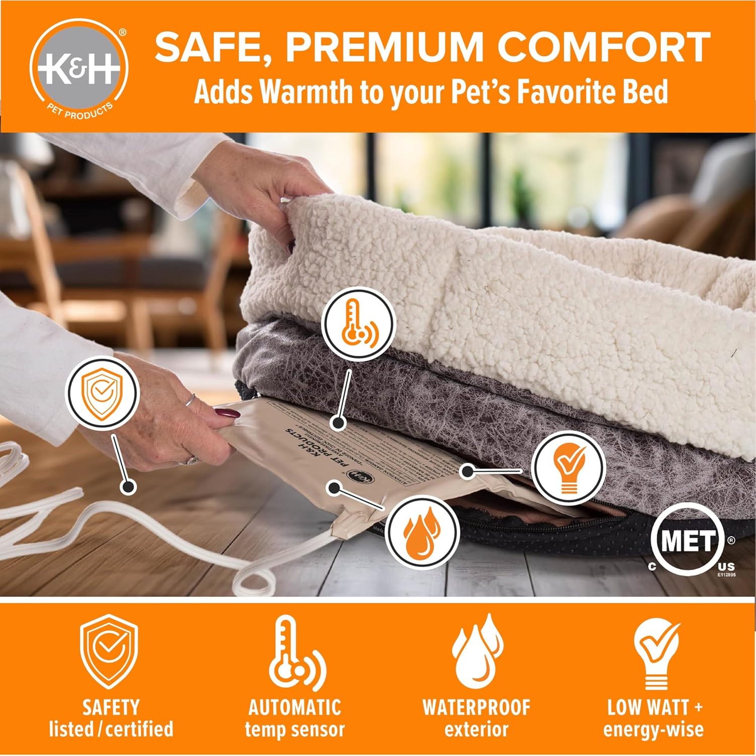 KampampH Pet Products Heated Pet Bed Warmer for Indoor Dog Beds  Safety Listed Waterproof Heated Pad Inserts Inside Your Dog Beds and Cat Beds  Turn Any Pet Bed Into a Heated Pet Bed  Tan XLargeXLarge