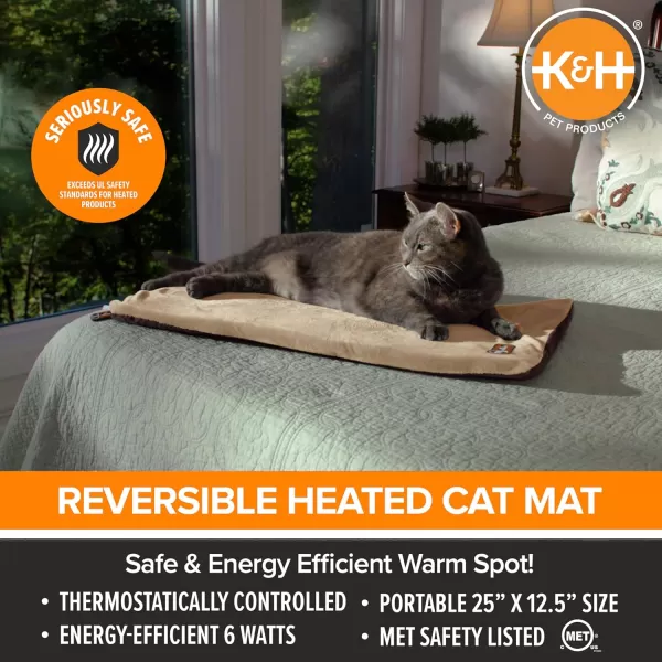 KampampH Pet Products Heated ThermoKitty Mat Indoor Heated Cat Bed Pet Heat Pad for Indoor Cats and Small Dogs Cat Heating Pad Electric Thermal Warming Cat Bed Mat MochaTan 125 X 25 InchesMochaTan