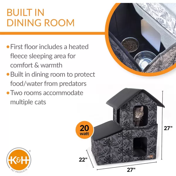 imageKampampH PET PRODUCTS TwoStory Outdoor MultiKitty Shelter with Dining Room and Heated ThermoKitty Caf Green LeafGray Leaf