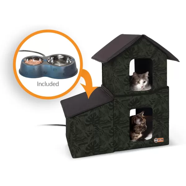 imageKampampH PET PRODUCTS TwoStory Outdoor MultiKitty Shelter with Dining Room and Heated ThermoKitty Caf Green LeafGreen Leaf