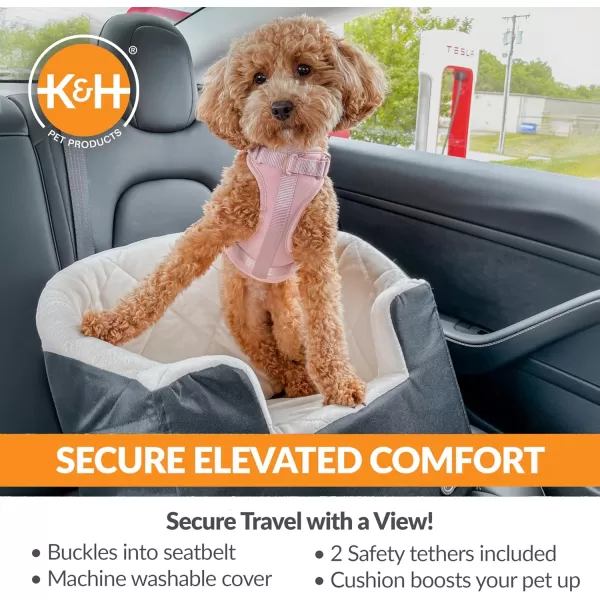 imageKampampH Pet Products Bucket Booster Dog Car Seat with Dog Seat Belt for Car Washable Small Dog Car Seat Sturdy Dog Booster Seats for Small Dogs Medium Dogs 2 Safety Leashes Small GrayCreamBlackCream