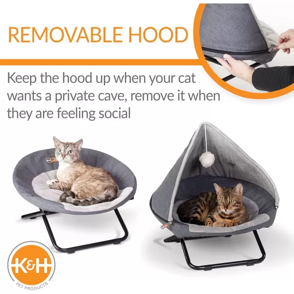 imageKampampH Pet Products Cozy Cot Hooded Elevated Pet Bed Dish Chair for Cats Portable Round Papasan Chair for Cats Machine Washable Gray Small 19 Inches