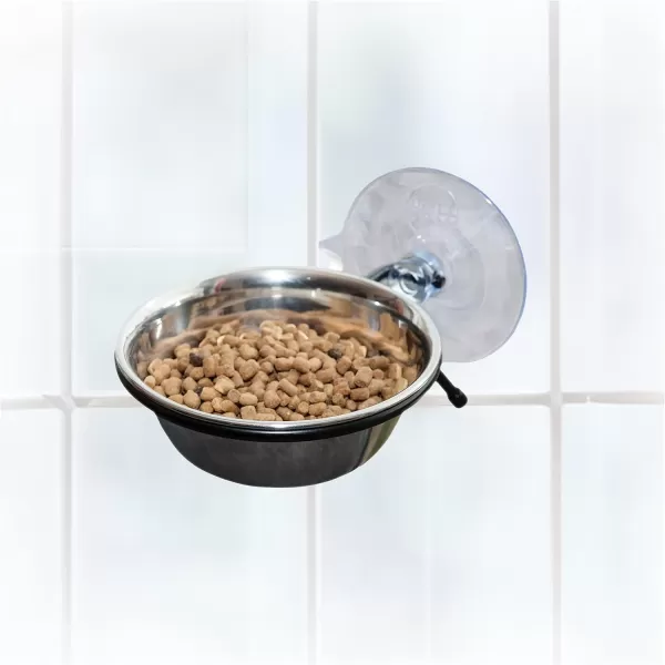 imageKampampH Pet Products EZ Mount Up and Away Kitty Diner Cat Food Bowl that Mounts to Windows StainlessBlack 12 Ounces12oz