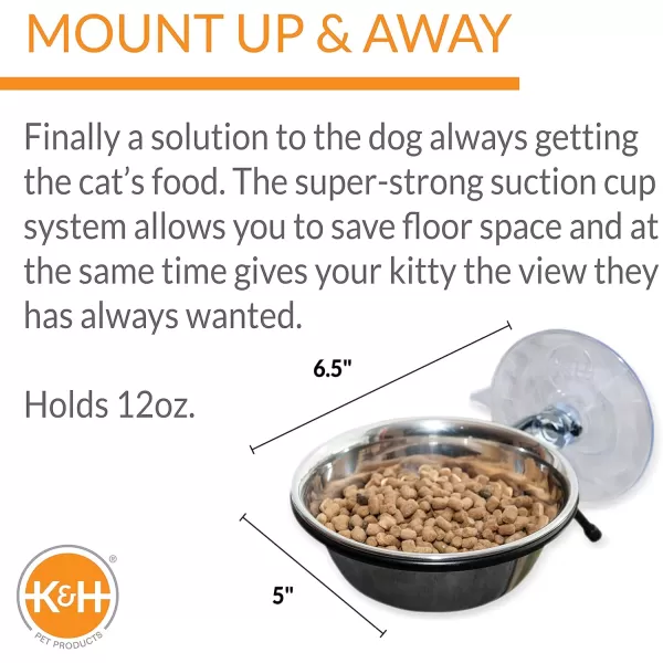 imageKampampH Pet Products EZ Mount Up and Away Kitty Diner Cat Food Bowl that Mounts to Windows StainlessBlack 12 Ounces12oz