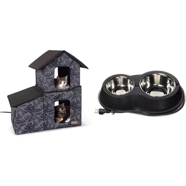 imageKampampH PET PRODUCTS TwoStory Outdoor MultiKitty Shelter with Dining Room and Heated ThermoKitty Caf Green LeafGray Leaf