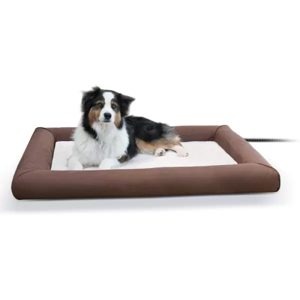 imageKampampH Pet Products Heated Deluxe LectroSoft Outdoor Dog Bed with Bolster Orthopedic Warming Pet Pad Outdoor Heated Pad for Pets Heated Outside Dog and Cat Bed ChocolateTan Small 195x23in450L x 350W x 50Th