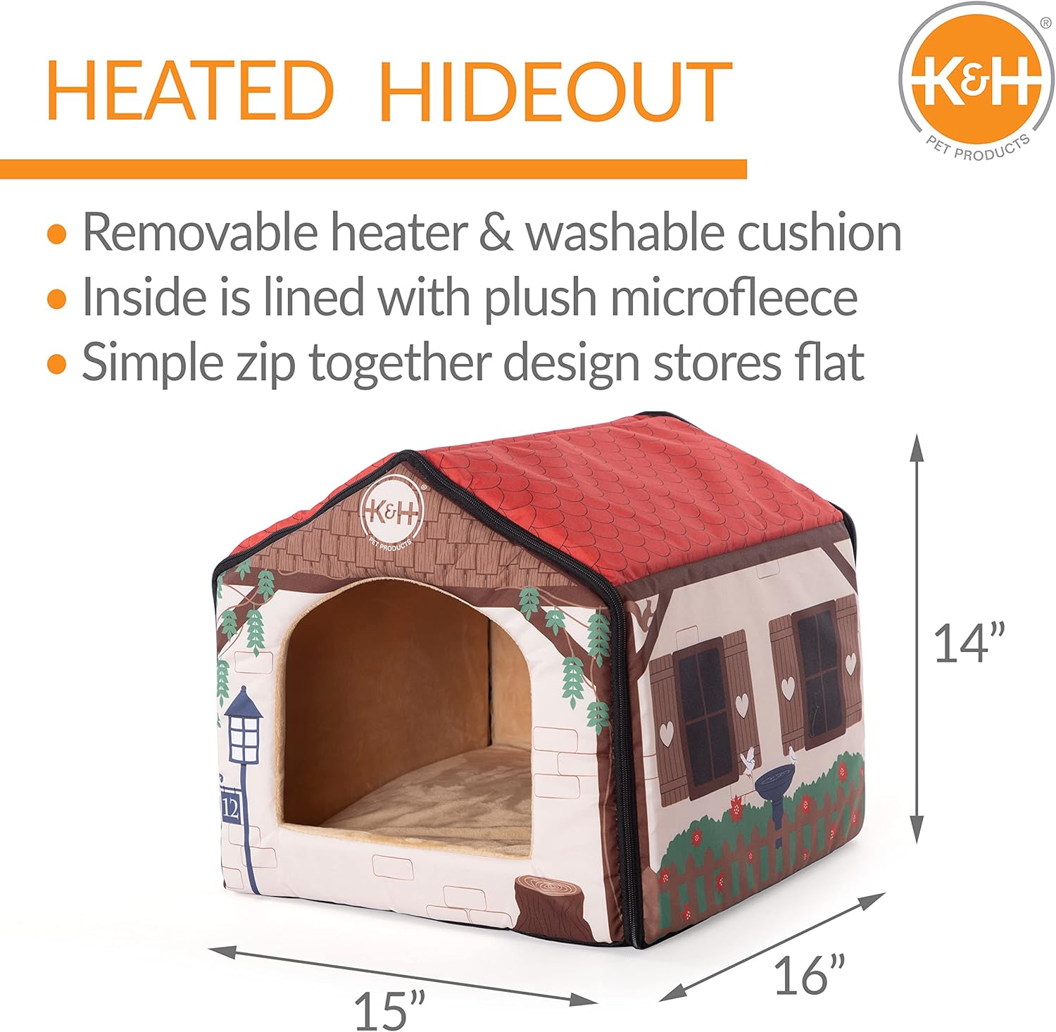 imageKampampH Pet Products ThermoIndoor Pet House Heated Cat Bed for Dogs and Cats Barn Design 16 X 15 X 14 InchesCottage Design