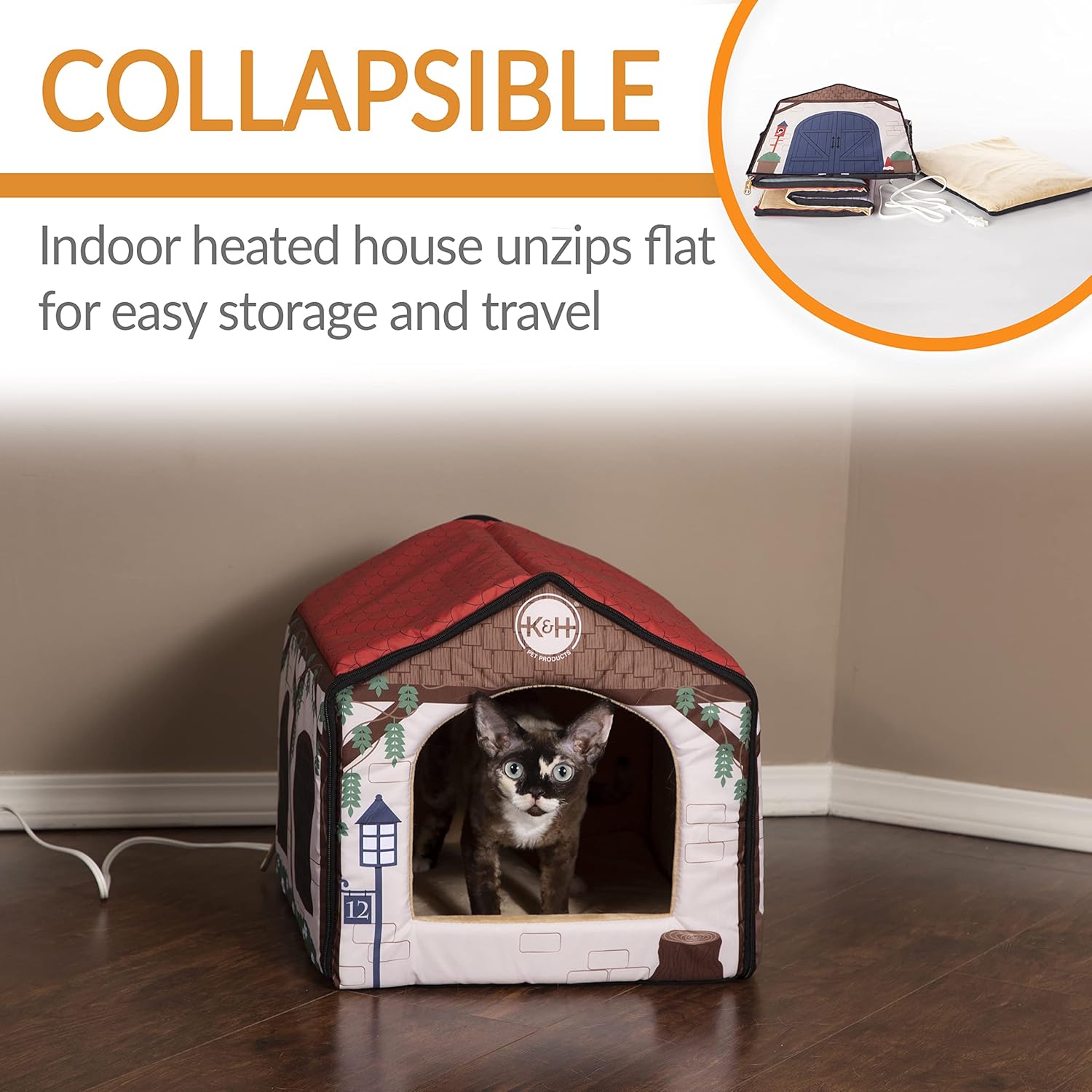 imageKampampH Pet Products ThermoIndoor Pet House Heated Cat Bed for Dogs and Cats Barn Design 16 X 15 X 14 InchesCottage Design