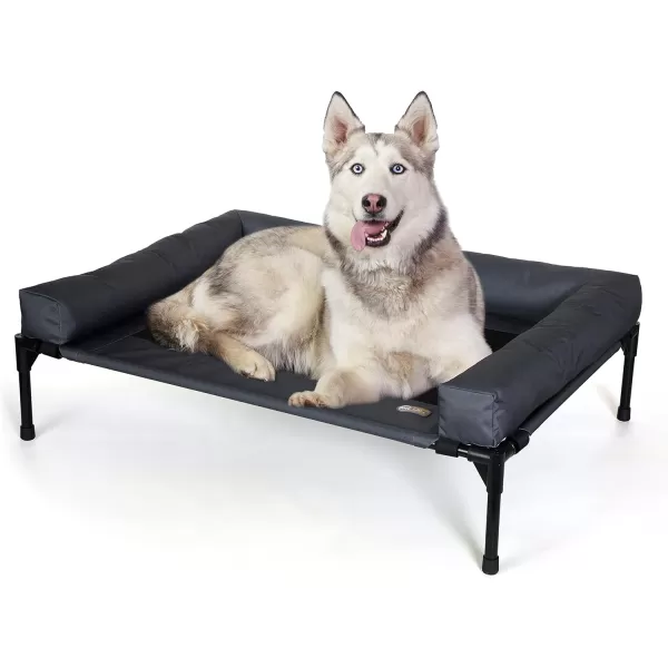 imageKampampH Pet Products Bolster Dog Cot Cooling IndoorOutdoor Elevated Dog Bed Hammock with Removable Bolsters Washable Mesh Cover Raised Camping Dog Bed for Small Dogs or Cats  Charcoal Small 17quot X 22quotCharcoalBlack Mesh