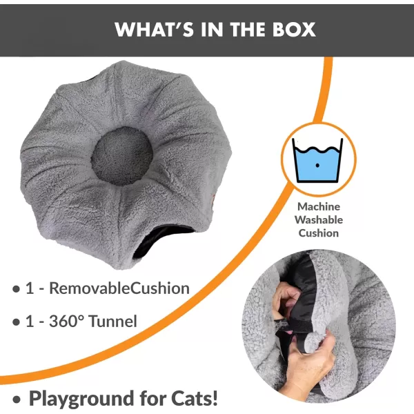 imageKampampH Pet Products Cat Tunnel Bed for Indoor Cats  Donut Tunnel Toy Tube Hideaway Cave with Round Circle Bed Plush Center for Large Cats to Play ampamp Sleep