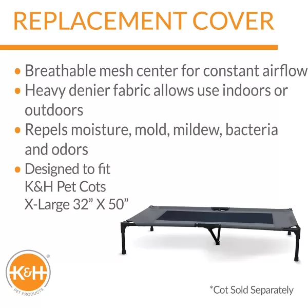 imageKampampH Pet Products Elevated Cooling Outdoor Dog Bed Portable Raised Dog Cot Replacement Cover Only All Weather All Season Gray Large 42 X 30 Inches Cot NOT IncludedCharcoalBlack