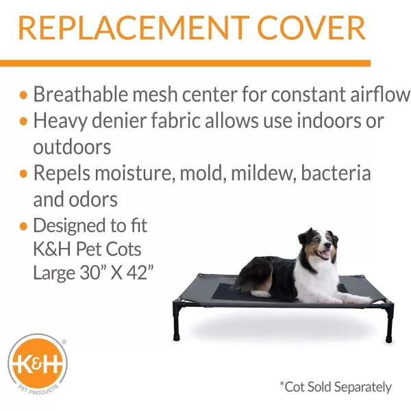 imageKampampH Pet Products Elevated Cooling Outdoor Dog Bed Portable Raised Dog Cot Replacement Cover Only All Weather All Season Gray Large 42 X 30 Inches Cot NOT IncludedCharcoalBlack
